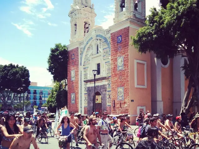 In this picture there are group of people who are riding a bicycle. There is a bag, basket,...